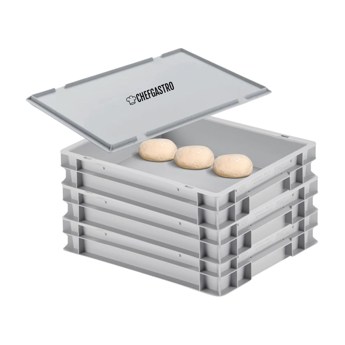 CHEFGASTRO Mega Deal 3x Pizzateigbehälter mit 1x Deckel | HxBxT 8,5x30x40cm | 9 Liter | Stapelbare Pizzaballenbox Pizzaballenbehälter Pizzateigbox