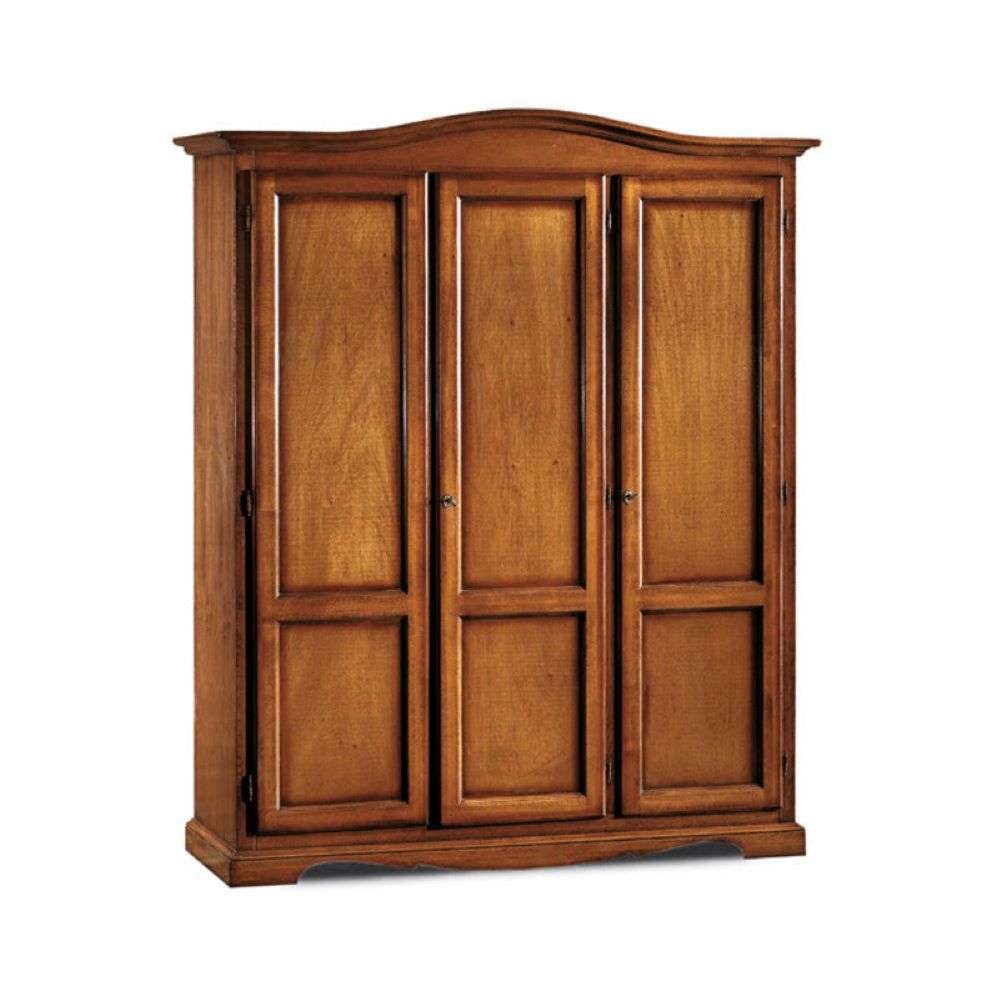 shopinnovativo -Armadio appendiabiti con bastone 3 ante e 3 ripiani arte povera in legno massello e mdf con rifinitura in noce 158x56x197 H