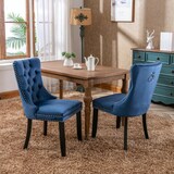 thumbnail of Esszimmerstuhl Set 2 Samt Blau 95x50x47 cm mit hoher Rückenlehne Zierknöpfen und Nieten Massivholzbeine Schaumstoff Federkern modern