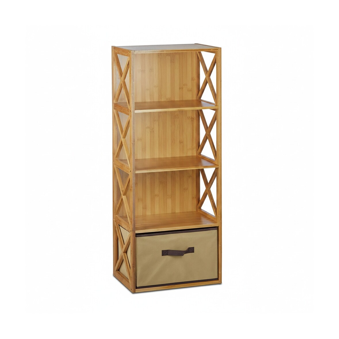 Relaxdays Regal Bambus mit Korb, 4 Ablagen, Holz Standregal, Badregal, Faltbox, HxBxT: 105 x 42 x 29 cm, natur braun