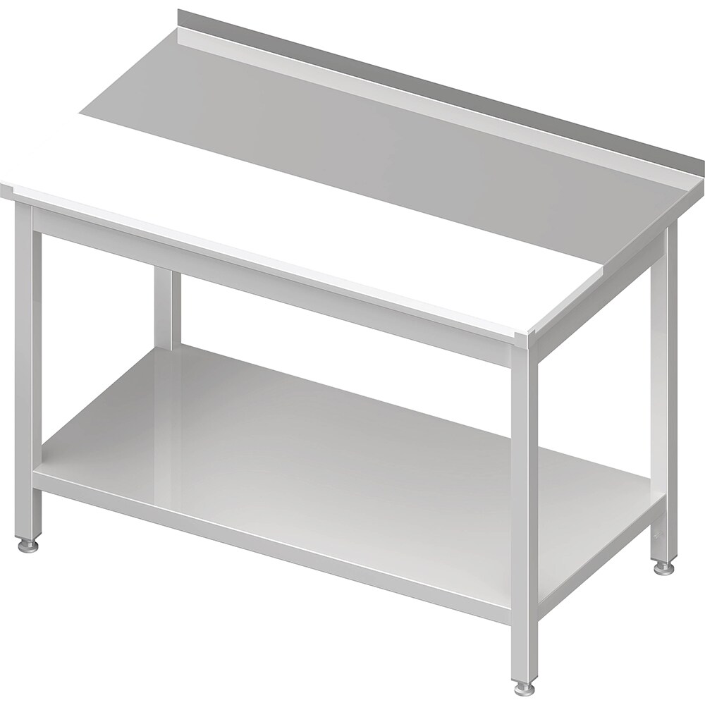 Stalgast Edelstahl Arbeitstisch mit Grundboden, 900x600x850 mm, mit vertiefter PE-Schneideplatte, mit Aufkantung, verschweißt