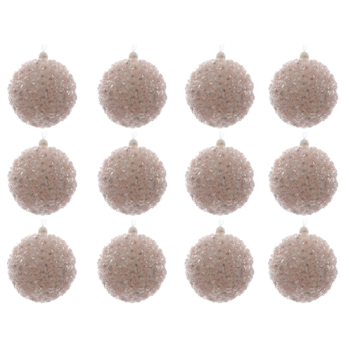 12 Weihnachtskugeln 8cm Kunststoff Christbaumkugeln mit Pailletten Schnee rosa