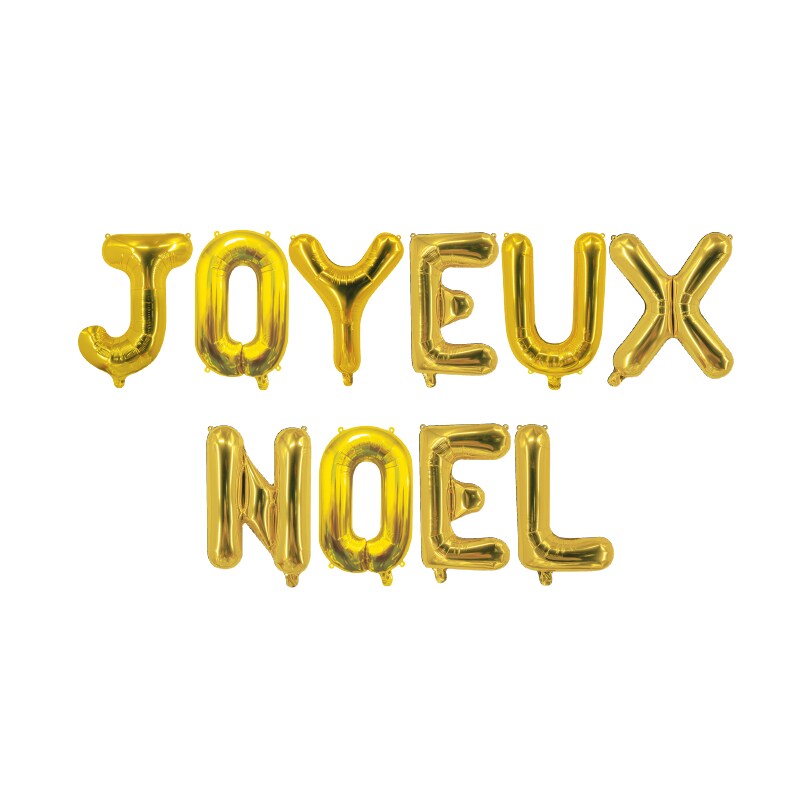 BALLON PUB Kit 10 ballons aluminium lettre - 40cm - OR  "JOYEUX NOEL"