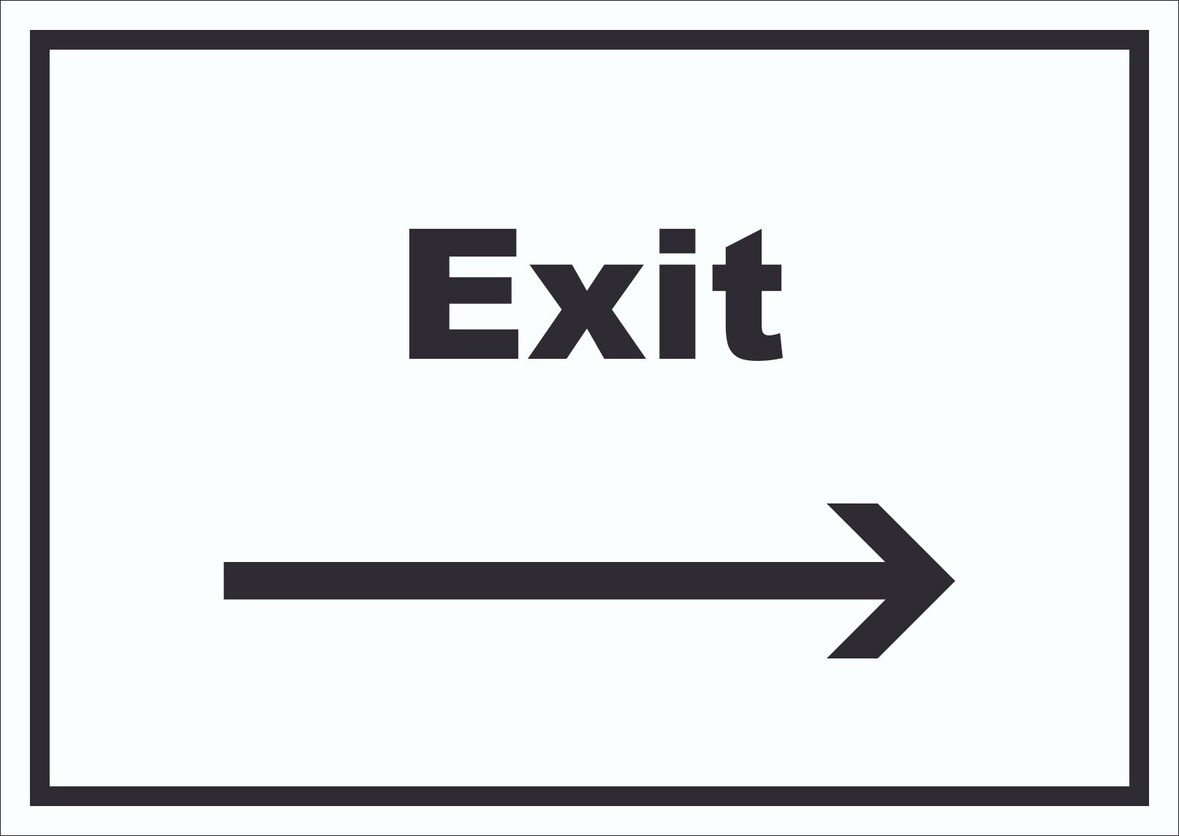 Exit Schild mit Text und Richtungspfeil rechts Ausgang waagerecht A4 Rückseite selbstklebend
