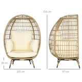 thumbnail of Gartensessel Rattanoptik Korbform Khaki 105x90x148 cm mit Sitz und Rückenkissen 12 cm Stahlrahmen pulverbeschichtet verstellbare Füße