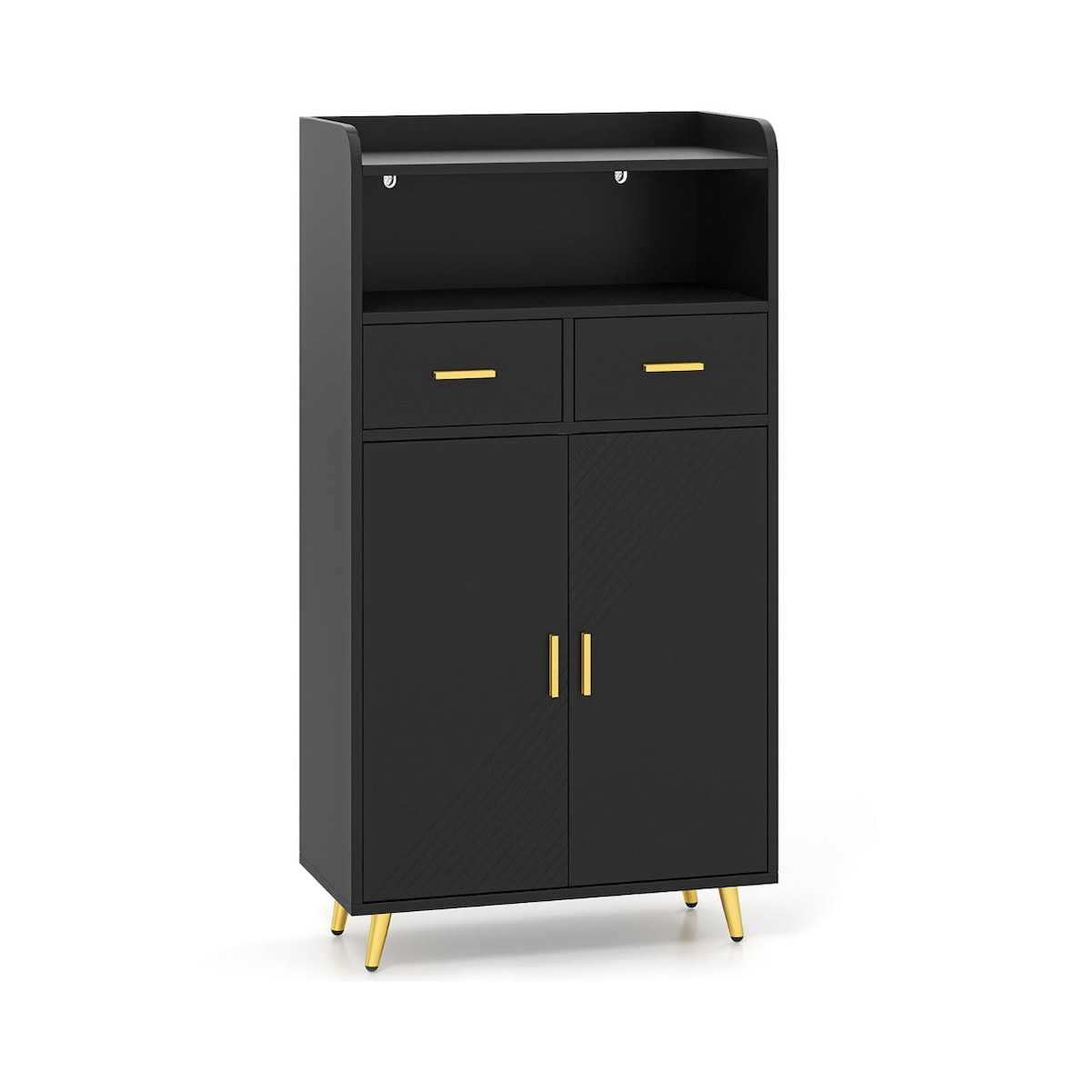 Helloshop26 - Credenza/mobiletto portaoggetti in legno nero in stile moderno 60 x 30 x 113 cm con 2 cassetti e ripiano regolabile 20_0010241