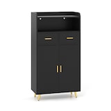 thumbnail of Helloshop26 - Credenza/mobiletto portaoggetti in legno nero in stile moderno 60 x 30 x 113 cm con 2 cassetti e ripiano regolabile 20_0010241