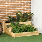 thumbnail of Outsunny jardinera de madera arriate de jardín de 3 niveles con diseño de escalera y tela no tejida para cultivos plantas flores 93x93x35 cm