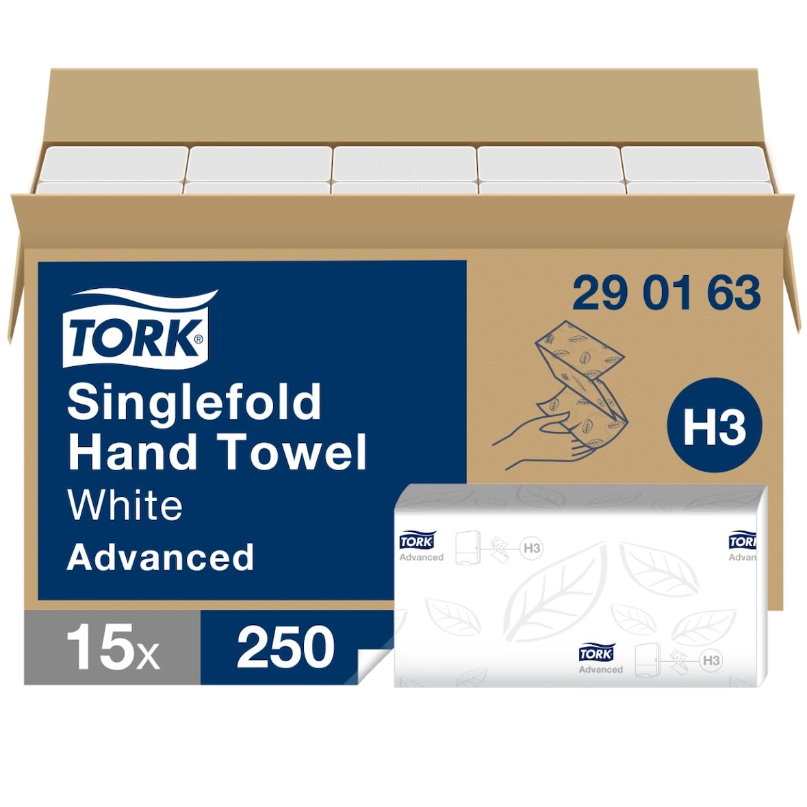 TORK | Toalla de Mano Plegada en V Advanced H3, Extralarga, Suave, 2 capas, Blanco (cod. 290163) - Caja 3750 ud.