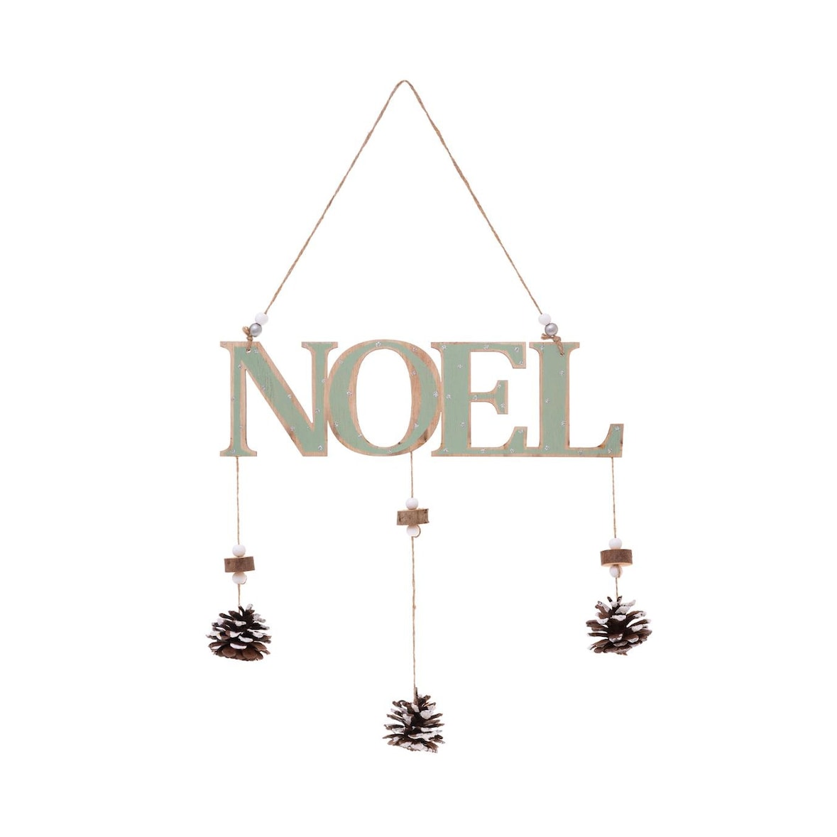 Déco de Noël mobile à suspendre NOEL avec Pommes de Pin H 28 cm