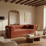 thumbnail of Oviala Canapé convertible 2 places en tissu avec coussins marron