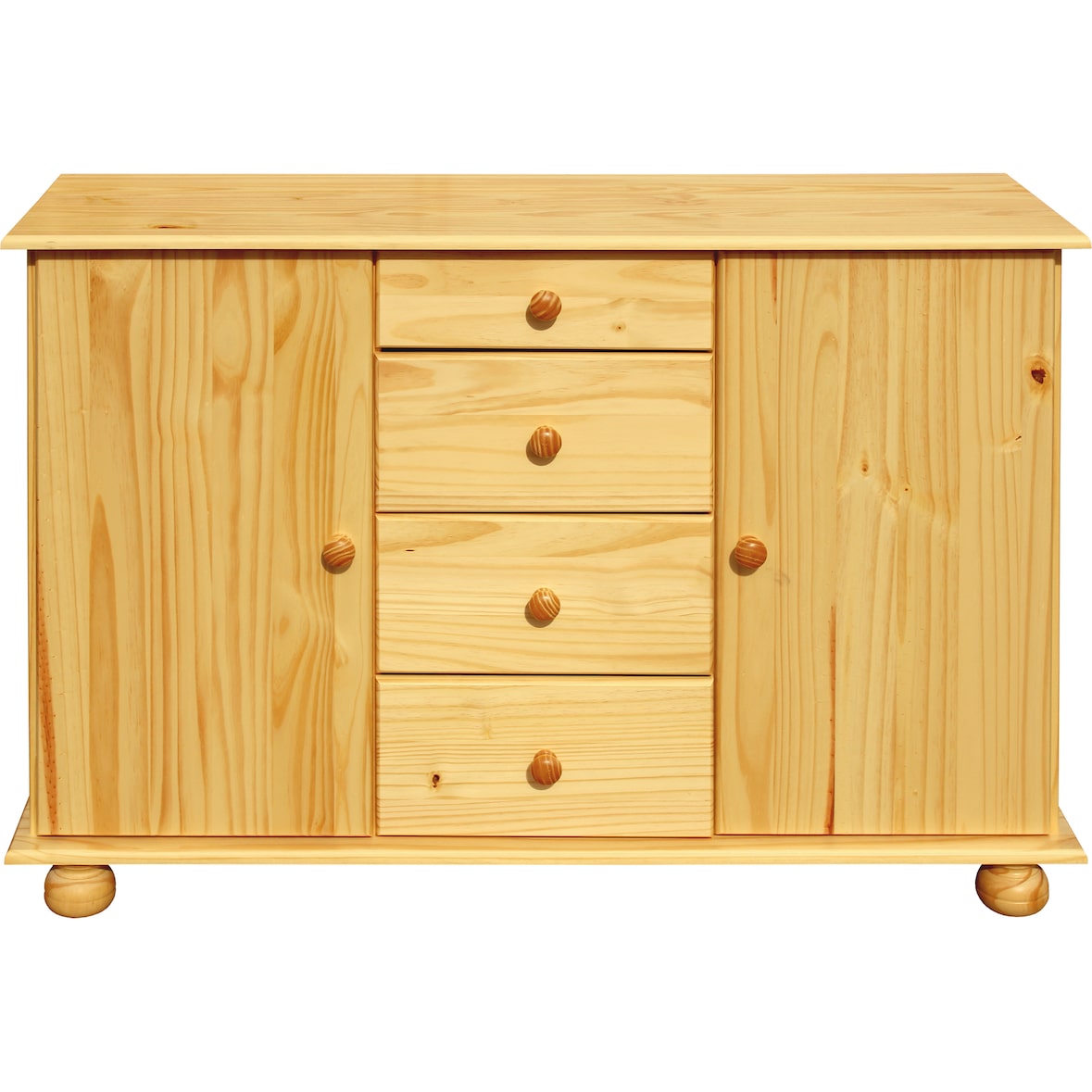 Möbilia Kommode | 4 Schubladen | 2 Türen | Kiefer-Holz massiv | B 119 x T 38 x H 81 cm | natur | 19020007 | Serie KOMMODE