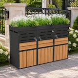 thumbnail of Merax Outdoor Mülltonnenbox für 3×240L Mülltonnen, 199×80×128 cm, 3-türige Mülltonnenverkleidung mit Pflanzkasten, Grau