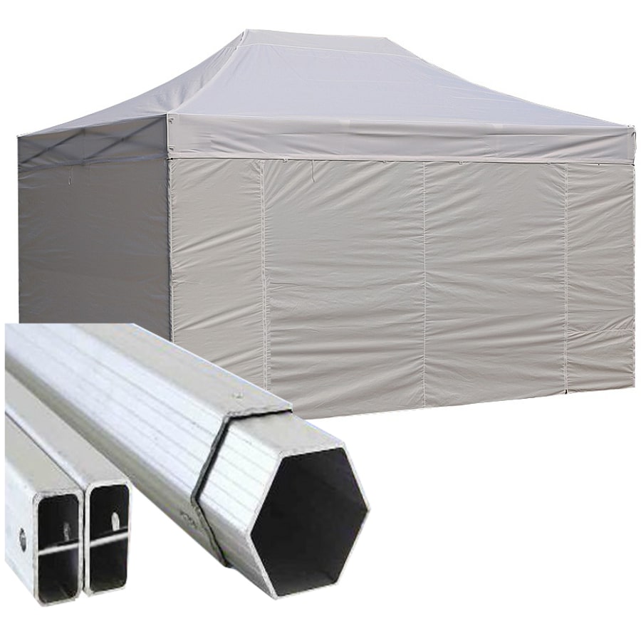 Gazebo 3x4,5 m bianco pieghevole alluminio piantone esagonale 45mm con laterali
