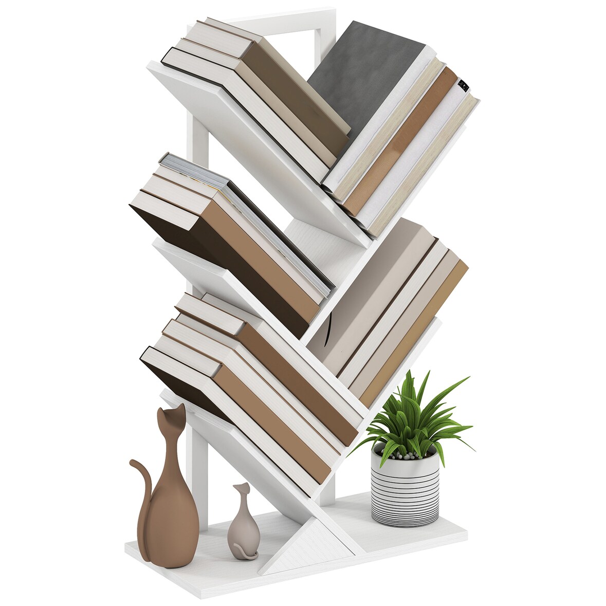 HOMCOM librería en forma de árbol de 5 niveles estantería de libros con 5 estantes para sala de estar oficina estudio dormitorio 50x24x82 cm blanco