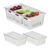 thumbnail of Relaxdays Kühlschrank Organizer, 3er Set, stapelbar, 3 Abtropfkörbe, Lebensmittel Organizer mit Deckel, transparent/weiß