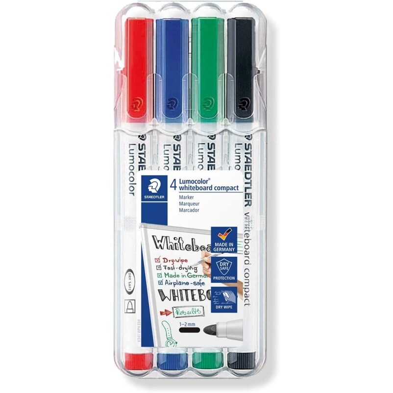Etui de 4 marqueurs effaçables à sec Lumocolor 341, pointe ogive 1,0 mm, encres assorties