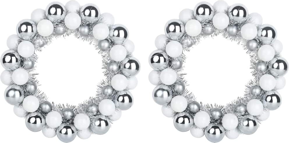 vidaXL Weihnachtsballkränze 2 pcs Weiß und Silber 33 x 33 x 7 cm