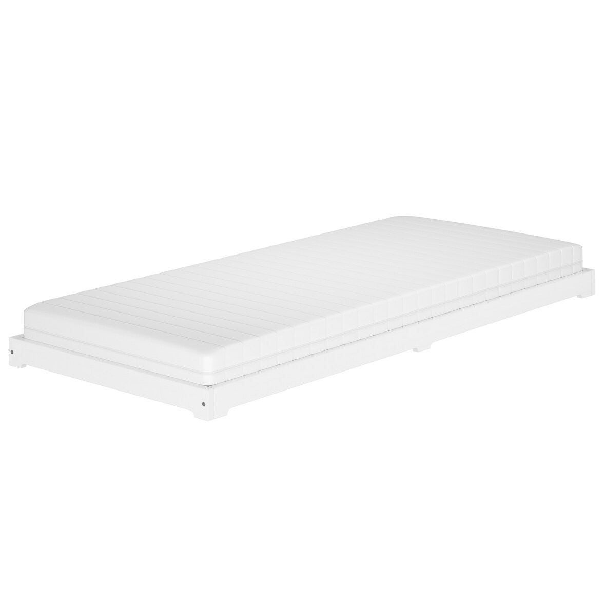 Kurzes Futon extra niedriges Unterschiebbett 90x190 Kiefer weiß V-60.47W-09-190 Rollrost und Matratze inkl.