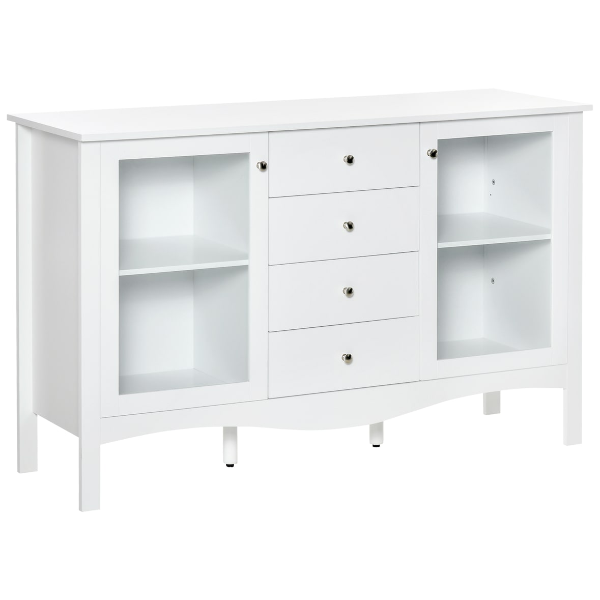 HOMCOM Aparador de Cocina 2 Puertas de Vidrio Estante Ajustable 4 Cajones