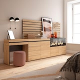 thumbnail of Cassettiera, Tavolo da toeletta, stoccaggio, 284x35x145cm, Con cassetto, Camino elettrico XXL, Cassettiera, Pannelli Decorativi, Rovere _ 452_64
