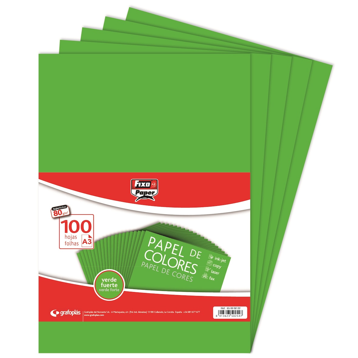 Pacote de 100 folhas Papel colorido A3 80g Verde intenso