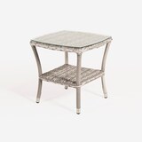 thumbnail of Mesa de terraza auxiliar, Tamaño: 50x50x55 cm, Aluminio y ratán sintético plano color gris, Cristal templado de 5 mm