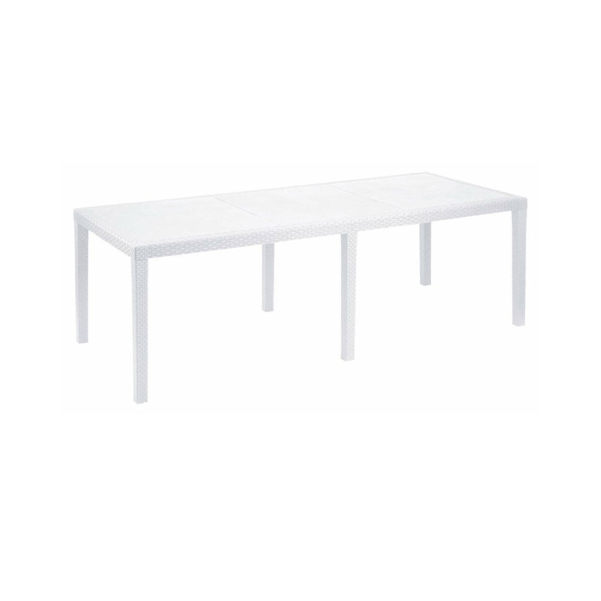 Dmora Tavolo da esterno Roma, Tavolo rettangolare allungabile da pranzo, Tavolo da giardino estensibile effetto rattan, 150x90h72 cm, Bianco