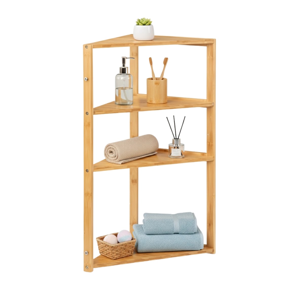 Estante de canto em bambu com 3 níveis Canoply 80x36.5x33.5cm Natural 7house