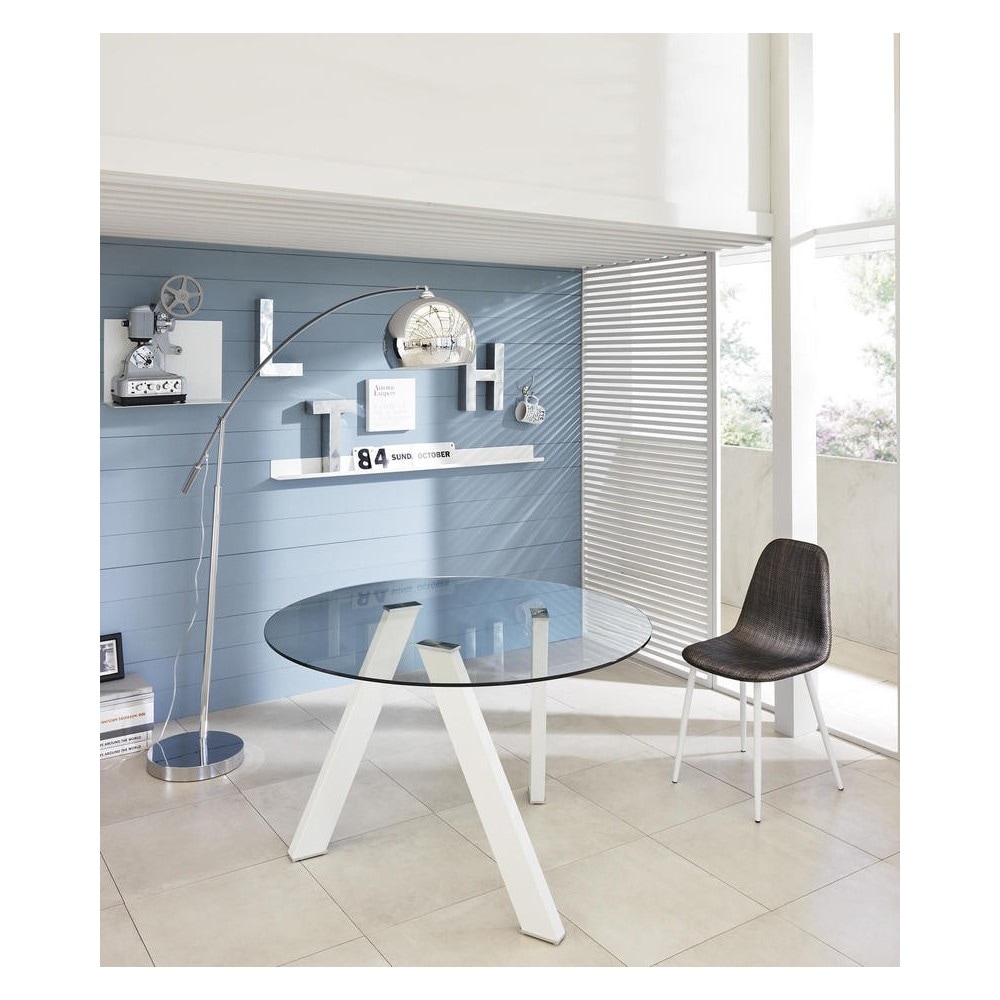 Mesa Fixa Rondò em Vidro Temperado e Pés Brancos