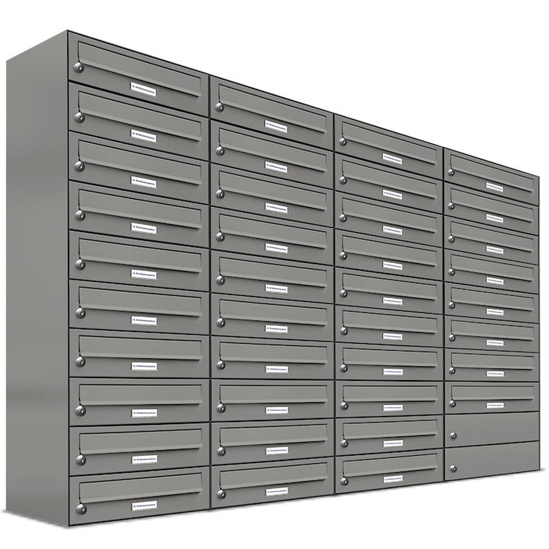AL Briefkastensysteme 38 Fächer Premium Wand Briefkasten Anlage in RAL 9007 Aluminium Grau, Post A4, robust, wetterfest, Artikelnummer: 132P38EA4