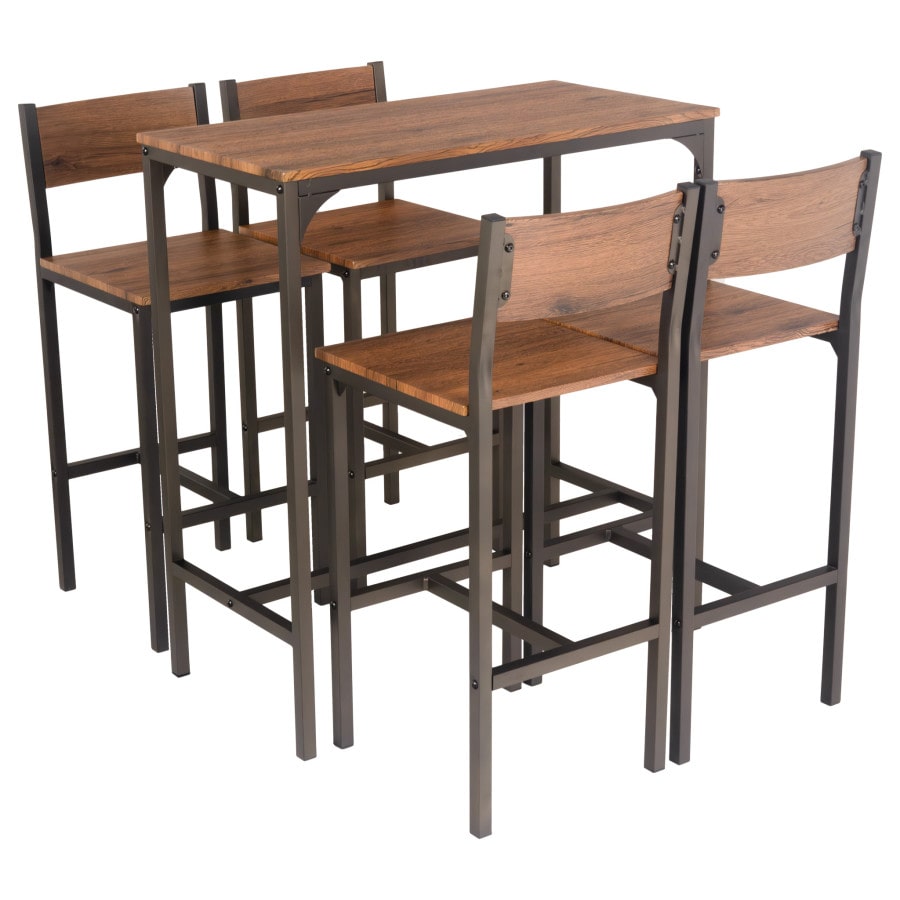 Set Table de bar et 4 tabourets modèle VENICE en noyer brun style moderne par Yelloo