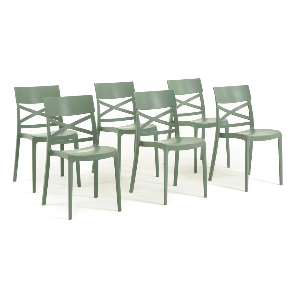 Conjunto 6 Sillas de polipropileno con fibra de vidrio apilables para exterior y jardín, bar y restaurante, cocina diseño moderno - MARTINA - Salvia