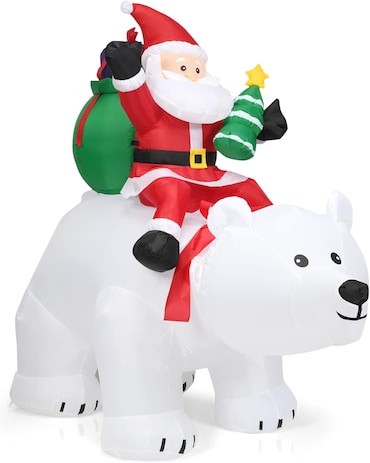 COSTWAY Babbo Natale gonfiabile da 200 cm con testa oscillante, figura natalizia con illuminazione interna a LED