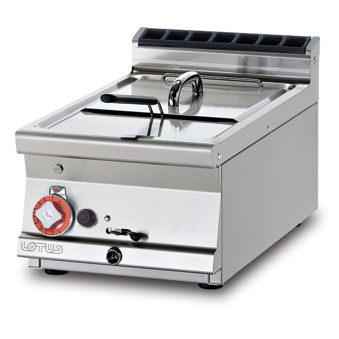 Friggitrice da banco a gas con vasca 13 lt cm 31,5x34,5x22,5h cesto 28x29x10h misure cm 40x 70,5x 28h modello F13T-74G