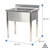 thumbnail of Cleiton® Fregadero con Seno Profundo de Acero Inoxidable 800x600x850 mm Desmontable | Pica Industrial con patas | Pila Lavadero para Cocina