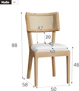 thumbnail of Esszimmerstuhl Set 6er Massivholz Rattan Rückenlehne Leinen Sitzkissen Holzfarben 88x58x50 cm modern stabil atmungsaktiv
