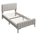thumbnail of Merax Polsterbett Einzelbett 90x200 aus Leinen & Kiefernholz & Metall mit Lattenrost & Kopfteil für Schlafzimmer Beige