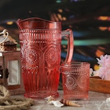 thumbnail of Krug Vintage Boho Blumenmuster Karaffe Tee Saft Kanne Glas 1,4l rot