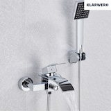 thumbnail of "ROSA" | Rubinetto per vasca a cascata doccia cromata| in acciaio inox con doccetta e supporto Set completo termostato vasca con rubinetto miscelatore