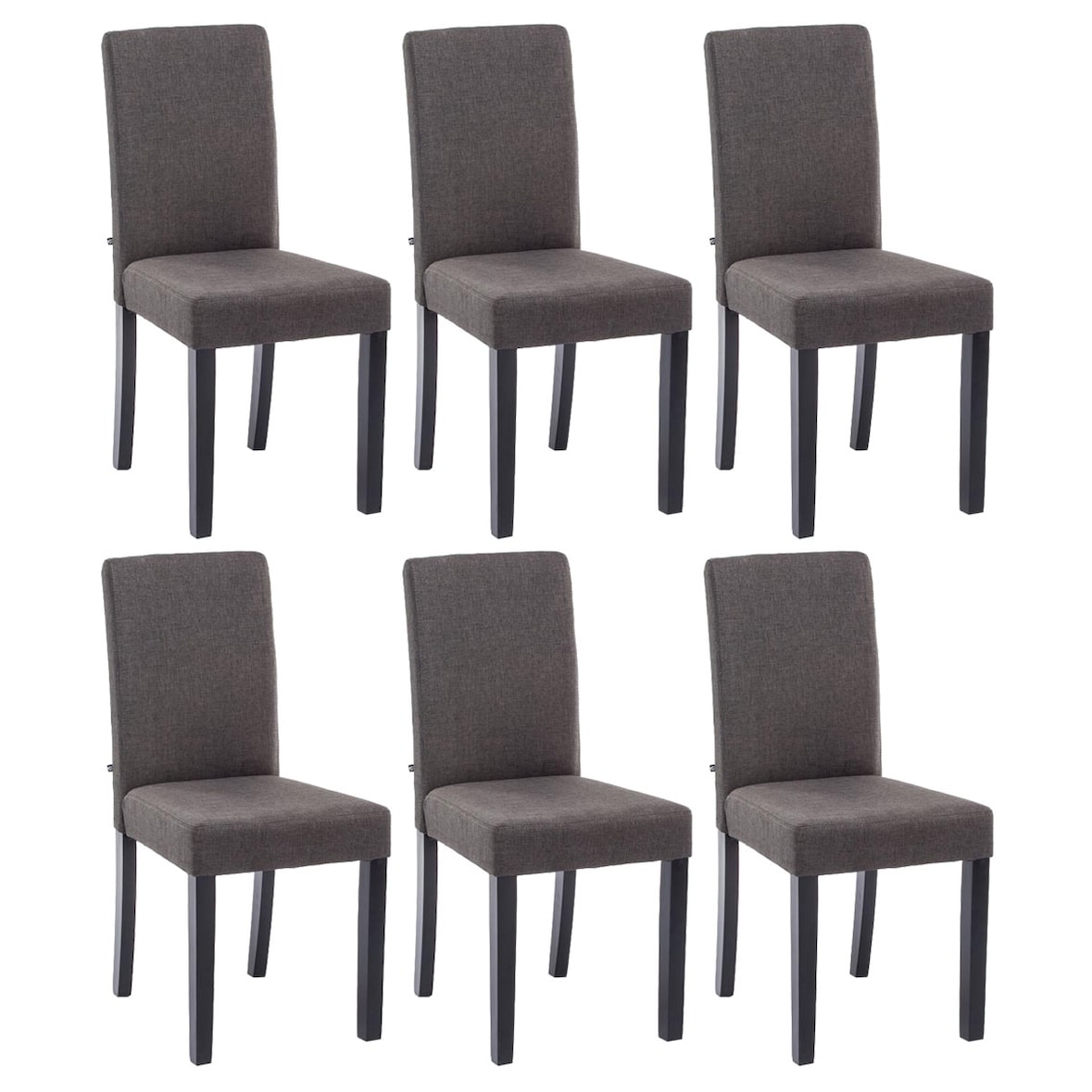 Lot de 6 Chaises de salle à manger Ina Tissu avec pieds en Bois Gris foncé/Noir