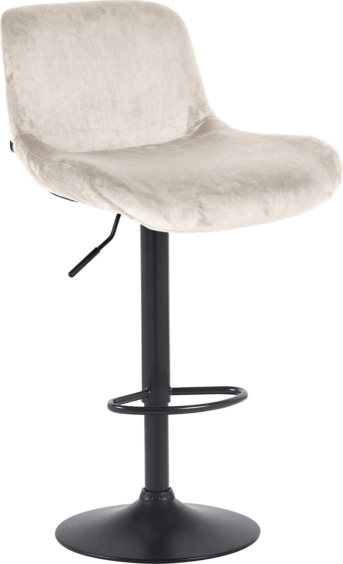 Barhocker PONOR - Samt Creme 50x50x85 cm Schwarz | Barstuhl Höhenverstellbar Mit Lehne Drehbar Tresenhocker Tresenstuhl Kneipenhocker Kneipenstuhl