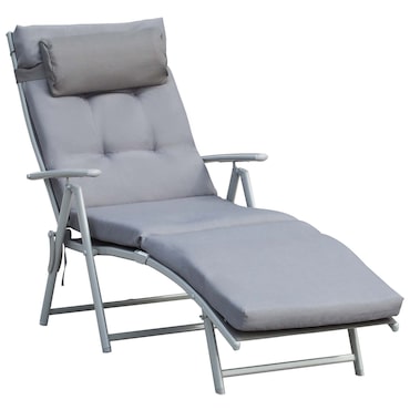 Tumbona plegable tumbona de jardín con respaldo ajustable en 7 posiciones con cojín cuerpo entero y cabeza carga Máx. 165 kg 137x63,5x100,5 cm