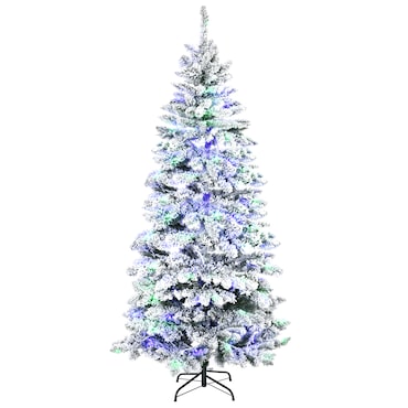 HOMCOM Árvore de Natal 210 cm com 250 Luzes LED Árvore de Natal Nevada com 829 Ramos e Base Dobrável Ø112x210 cm Verde