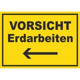 thumbnail of Vorsicht Erdarbeiten mit Richtungspfeil links Schild A0 Rückseite selbstklebend
