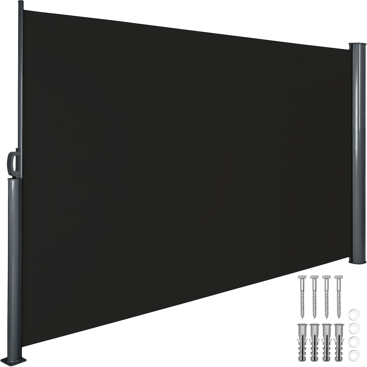tectake toldo lateral retráctil enrollado opaco acero negro 300x9x160cm protección solar terraza exterior