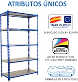 thumbnail of SimonRack Estantería Metálica, 1800x900x500 mm, 5 Alturas, Bandeja Metal, 180 kg de Punto Flexión, Azul/Galva - Simonclick