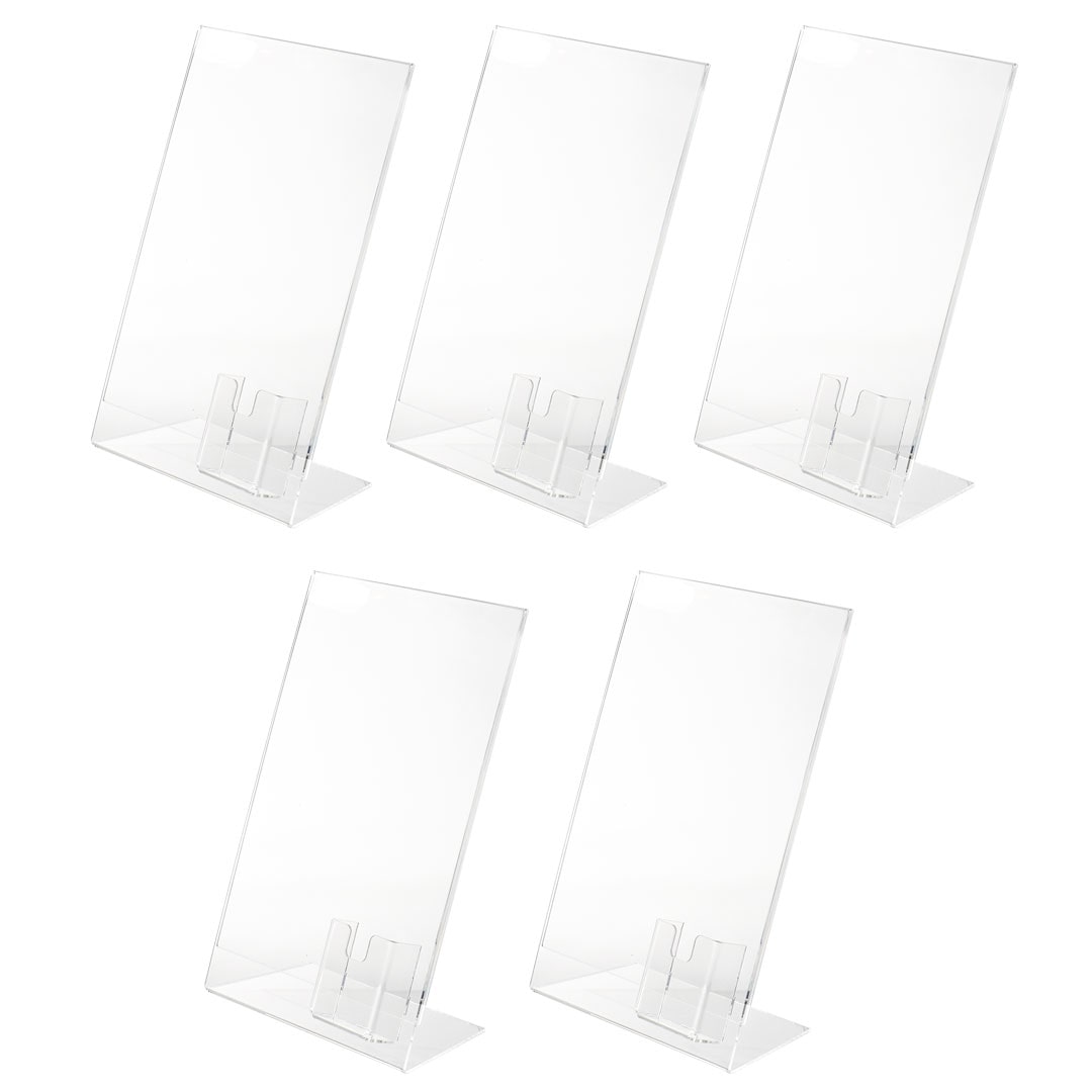 Danieli Store | Expositor metacrilato de una cara tamaño A4 Vertical con base en L | Expositor con bolsillo tamaño 5,5x8,5 (5 Unidades)