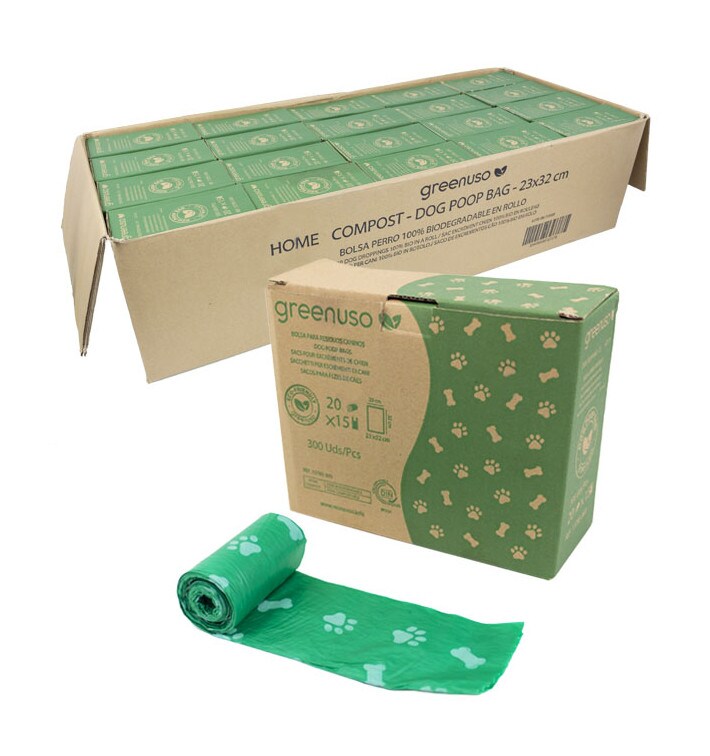 Greenuso MONOUSO - Kompostierbare Tasche 23x32cm Hunde Biologisch abbaubare Rollen R20x15 (6.000 Stück)
