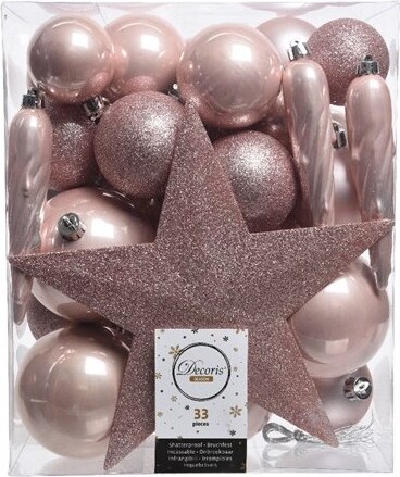 33 Weihnachtskugeln mit Christbaumspitze Stern Kunststoff Christbaumkugeln Set